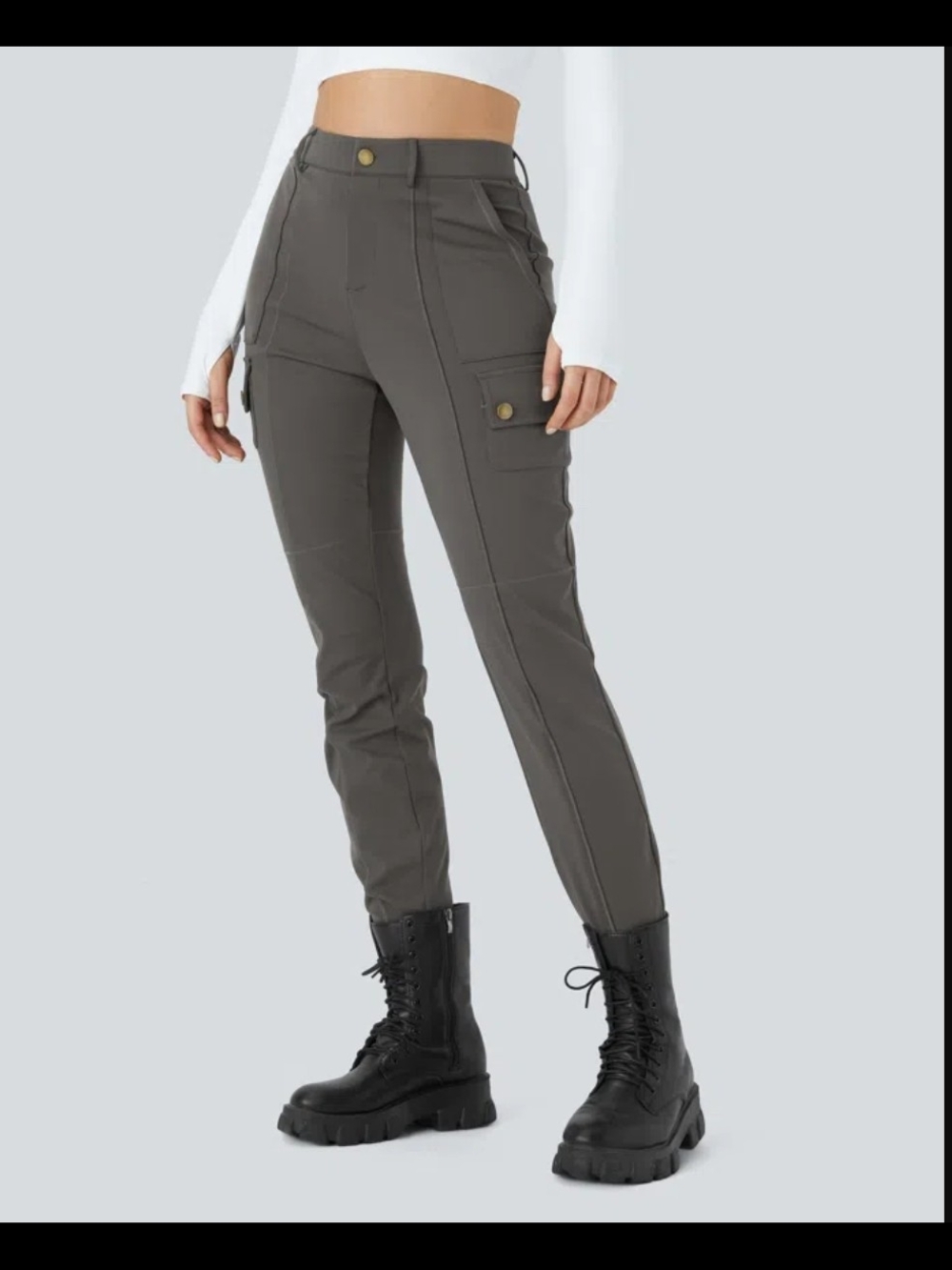 NWT HALARA Med Tall Slim Cargo Skinny Pants in Charcoal Grey